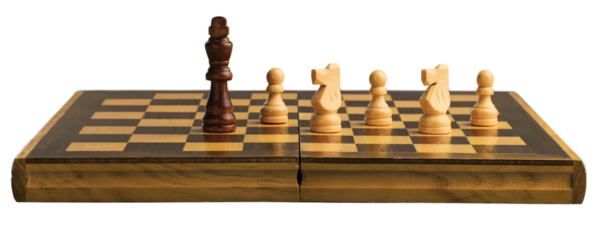 Wooden chess figures on a classic chessboard