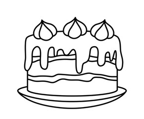 Simple icon of bakery. Sticker with delicious sweet birthday cake. Dessert or pastries for holiday. Design element for social network. Cartoon flat vector illustration isolated on white background