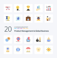 20 Product Managment And Global Business Flat Color icon Pack like business problem global organization modern business