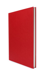 Closed book with red hard cover isolated on white