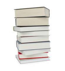 Stack of hardcover books isolated on white
