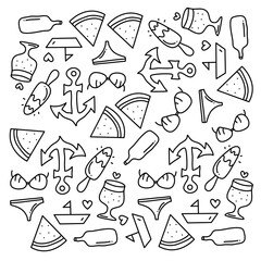 summer icons doodle set vector design