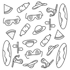 summer icons doodle set vector design