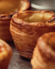 Delicious egg tart on tray, Portugese custard egg tart or Pastel de nata, Hong Kong tart egg straight out from oven.