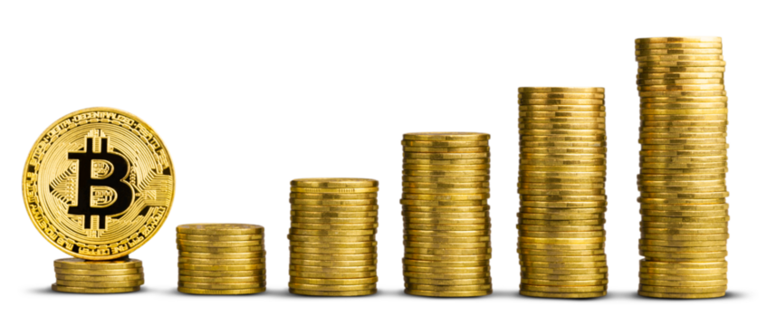 Gold Bitcoin on stack coin, cryptocurrency concept