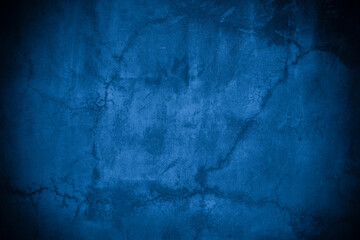 Old wall pattern texture cement blue dark abstract  blue color design are light with black gradient background.