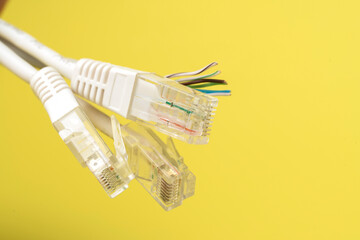 Network connection, internet connection and computer technology concept, close-up of ethernet cable...