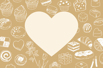 ホワイトデーをイメージしたスイーツ手描き線画バナーフレーム_ベクターイラスト