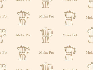 Moka Pot cartoon character seamless pattern on orange background