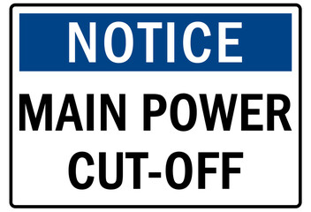 Electrical equipment sign and labels main power cut off