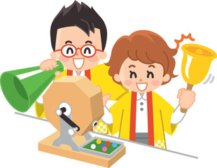 ガラポン抽選会　法被を着たイベントスタッフ