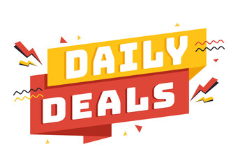Daily Deals of The Day with Decorative Lettering Text Style for Poster or Label in Flat Cartoon Hand Drawn Background Templates Illustration
