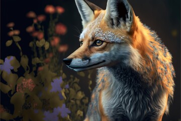 Beautiful fox in nature, wild animal portrait close up