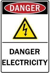 Electrical utility sign and labels danger electricity
