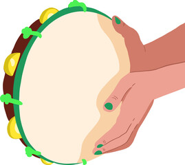 playing tambourin green nails transparent background