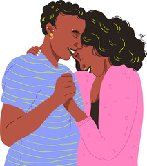 lesbian couple dancing blue and pink shirt transparent background - obrazy, fototapety, plakaty