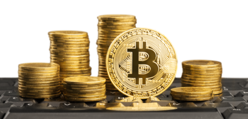 Gold Bitcoin on stack coin, cryptocurrency concept