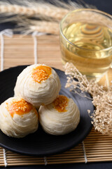 Chinese pastry moon cake, Traditional dessert celebrating in Chinese festival mid autumn or new year