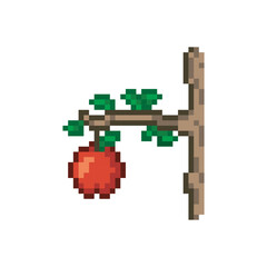 Fototapeta premium Apple on a tree branch, nature pixel art