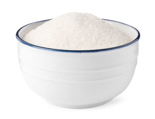 Bowl of granulated sugar isolated on white
