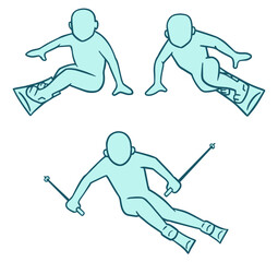 Obraz premium スキーで滑る人、スノーボードで滑る人、カービングターン、人影