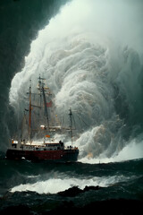 ship in the sea with a big wave