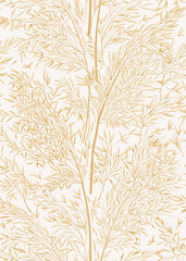 Botanical seamless pattern with pampas grass. Natural tones. Vector illustration with dry grasses. White background and beige ornament.
