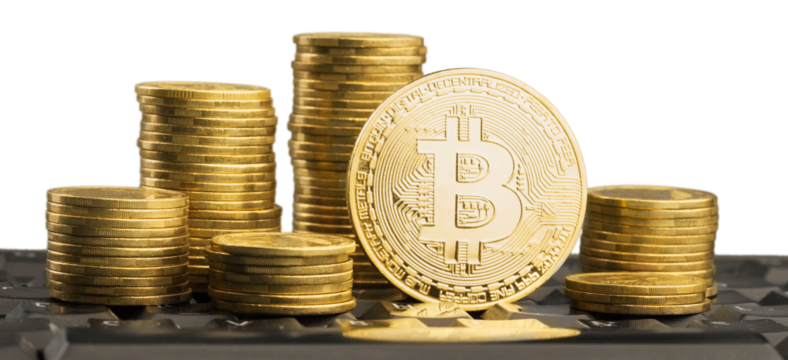 Gold Bitcoin on stack coin, cryptocurrency concept