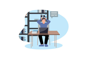Illustration of man working with computer. Flat design