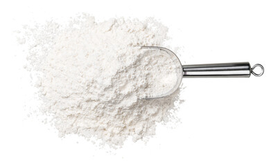 White wheat flour in metal scoop - obrazy, fototapety, plakaty