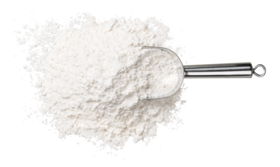 White wheat flour in metal scoop