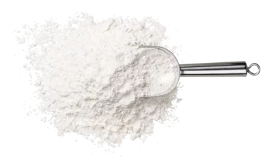 Fotobehang Bakkerij White wheat flour in metal scoop