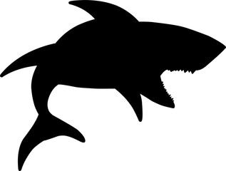 Black silhouette of shark. Predator of the sea silhouette vector. Shark Silhouette.