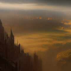 Fototapeta premium sunrise over the city - generative ai illustration