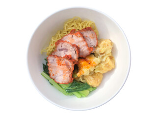 Egg Noodles with Wontons and red roast pork