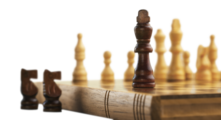 Wooden chess figures on a classic chessboard