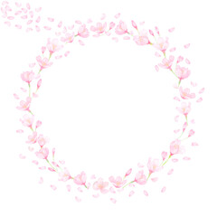 舞い散る桜の花びらが形作ったリース。春らしいピンク色の水彩フレーム。