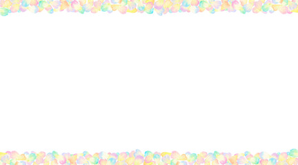 パステルカラーの花びらが降りつもるフレーム。カラフルで華やかな水彩イラスト素材。