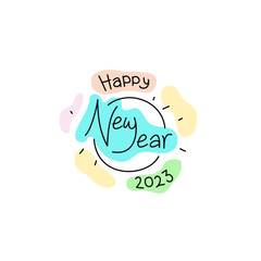 Simple and colorful 2023 handwritten lettering. Celebration New Year concept isolated on white background. Text for greeting card design. Vector sketch illustration