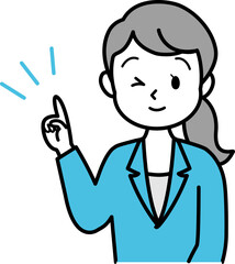 Fototapeta premium イラスト素材：スーツの女性がワンポイントアドバイスをしてくれている様子 上半身 単色 線画（透過背景） 