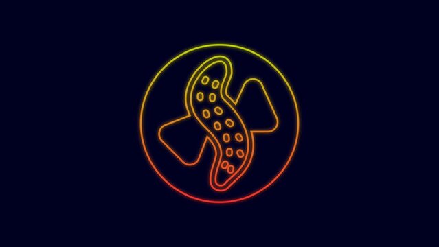 Glowing neon line Served cucumber on a plate icon isolated on blue background. Marine food. 4K Video motion graphic animation