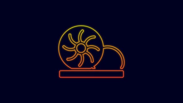Glowing neon line Xiao long bao or steamed dumplings icon isolated on blue background. Chinese food. 4K Video motion graphic animation