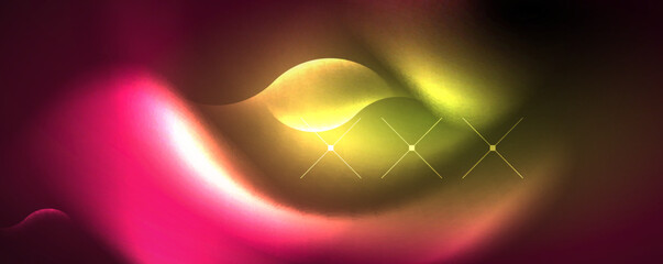 Neon glowing waves, magic energy space light concept, abstract background wallpaper design