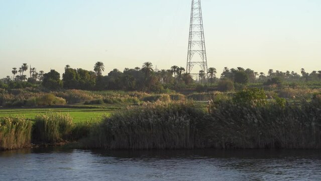 Electrical Towers Along Nile River in Upper Egypt