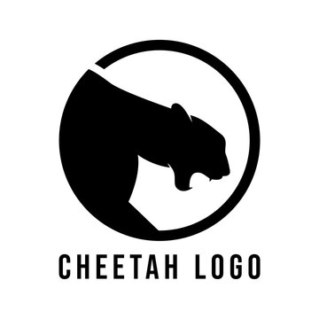 Vector Silhouette Head Cheetah Logo Design Template in a Circle