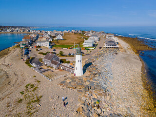 Old Scituate Lighthouse at the entrance of Scituate Harbor in town of Scituate, Massachusetts MA, USA. - obrazy, fototapety, plakaty
