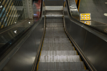 Close up shot of an empty escalator
