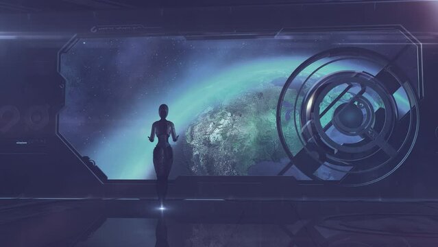 Artificial intelligence on board the spacecraft, 3D render