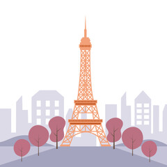 Eiffel Tower in Paris concept vector illustration on white background. Romantic city.