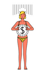 為替差損やドル安のイメージ、トラ柄ビキニ姿の赤鬼の女性、伝統行事、節分